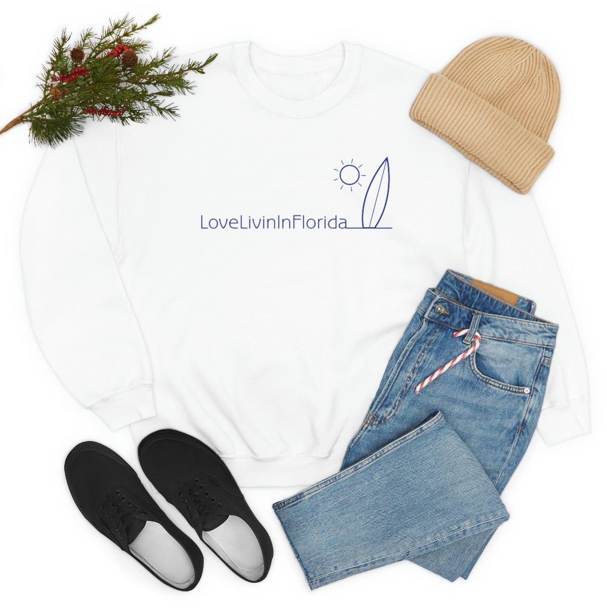 Unisex Heavy Blend Crewneck Sweatshirt Love Livin In Florida Surfboard - Image 17