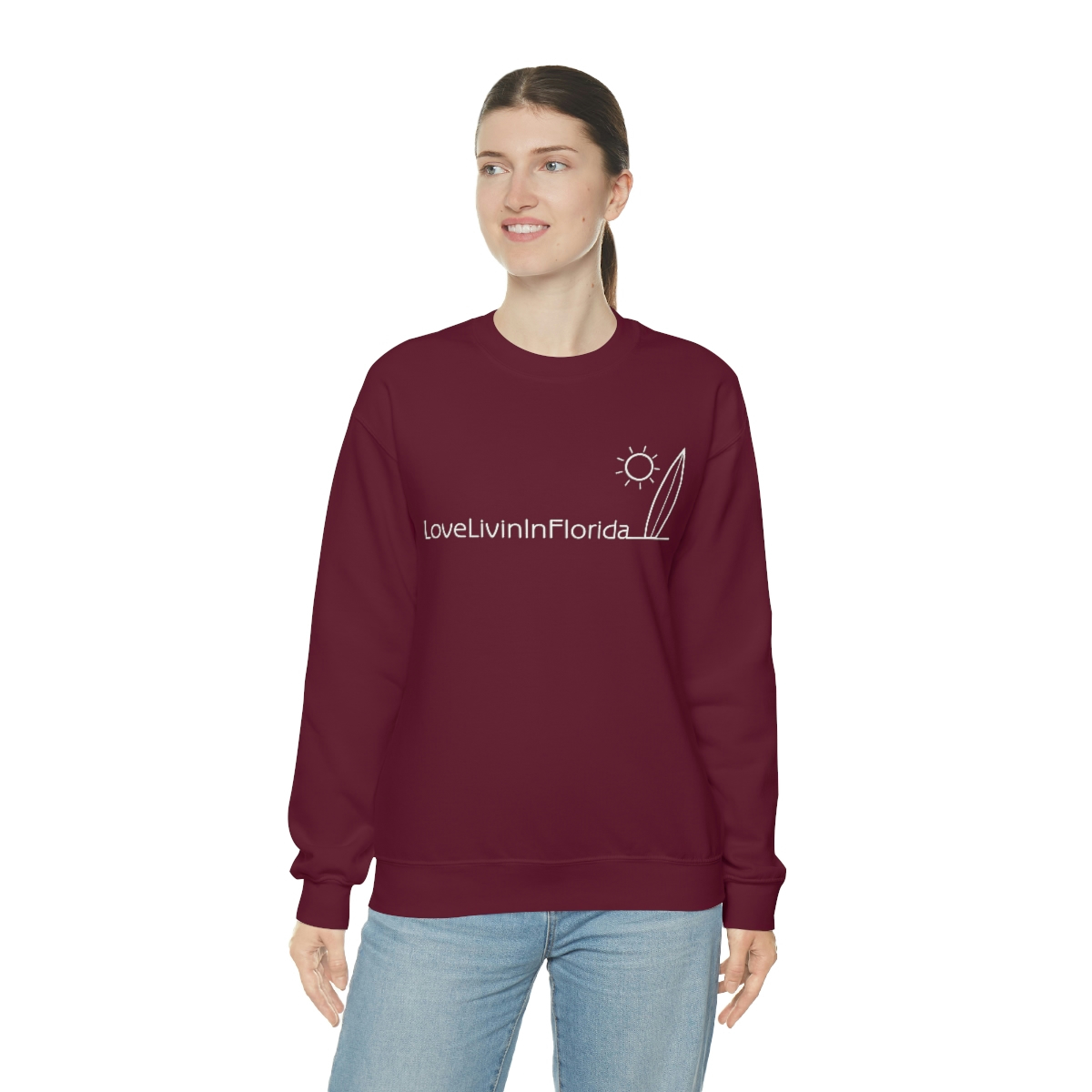 Unisex Heavy Blend Crewneck Sweatshirt Love Livin In Florida Surfboard - Image 51