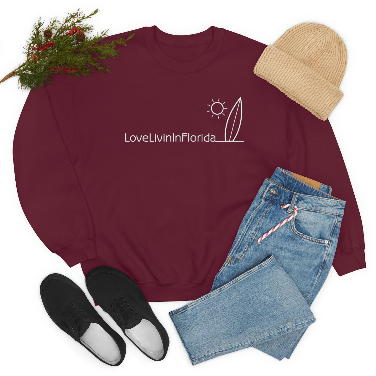 Unisex Heavy Blend Crewneck Sweatshirt Love Livin In Florida Surfboard - Image 53