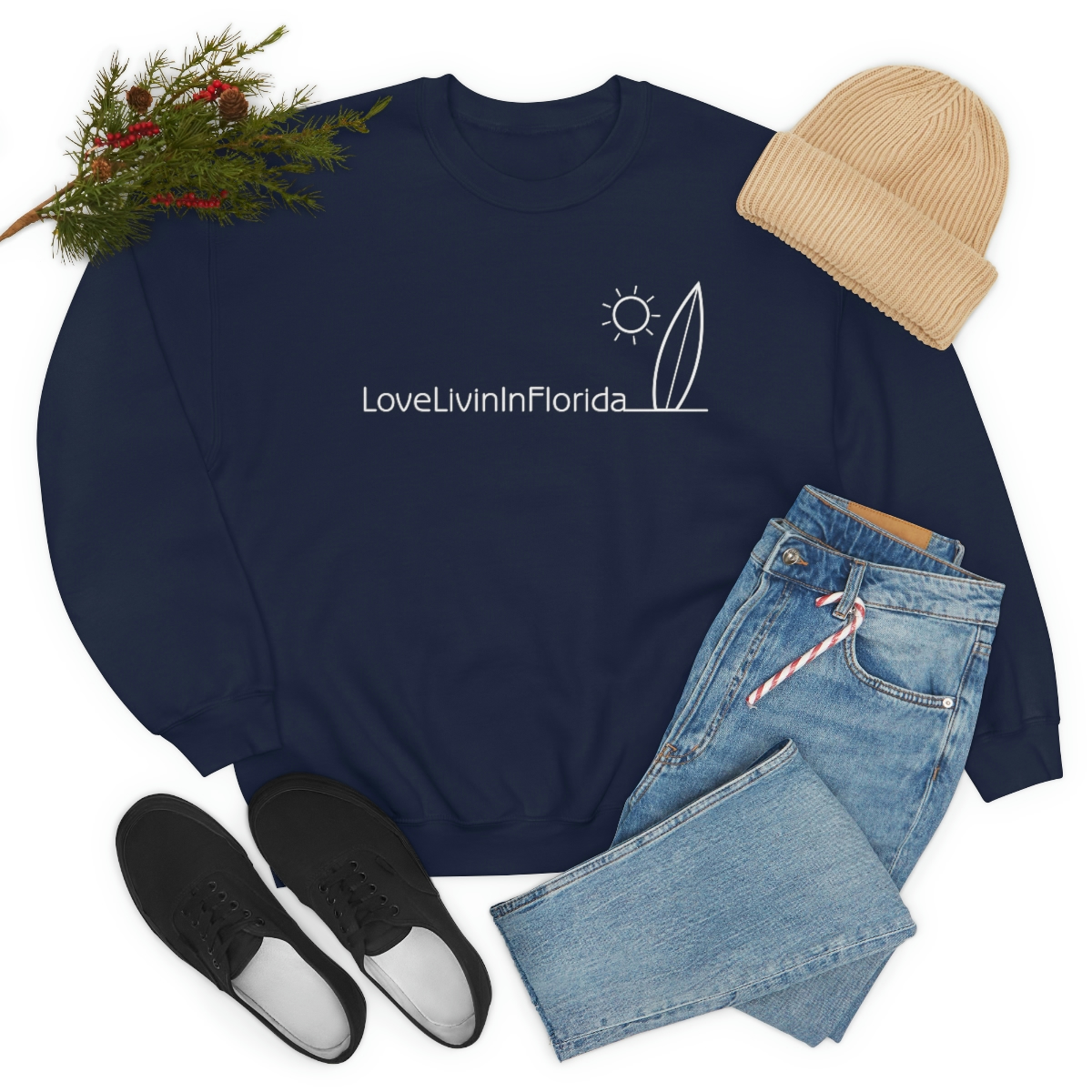 Unisex Heavy Blend Crewneck Sweatshirt Love Livin In Florida Surfboard - Image 71