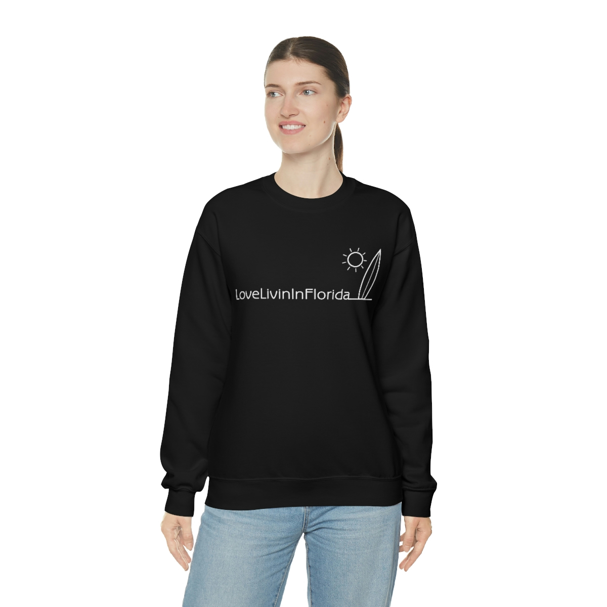 Unisex Heavy Blend Crewneck Sweatshirt Love Livin In Florida Surfboard - Image 24