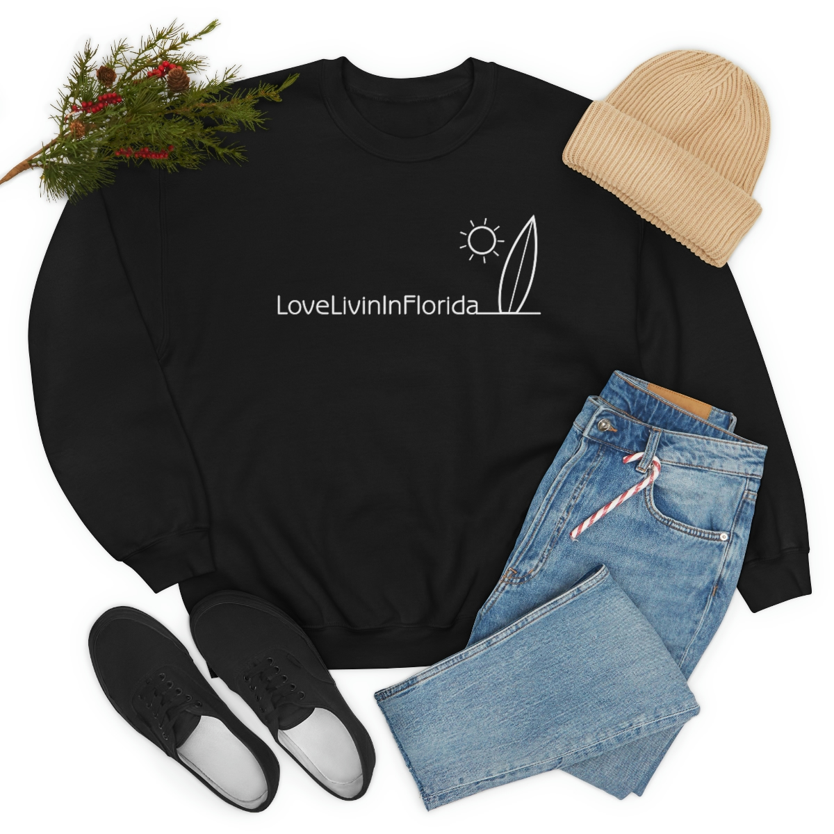 Unisex Heavy Blend Crewneck Sweatshirt Love Livin In Florida Surfboard - Image 26