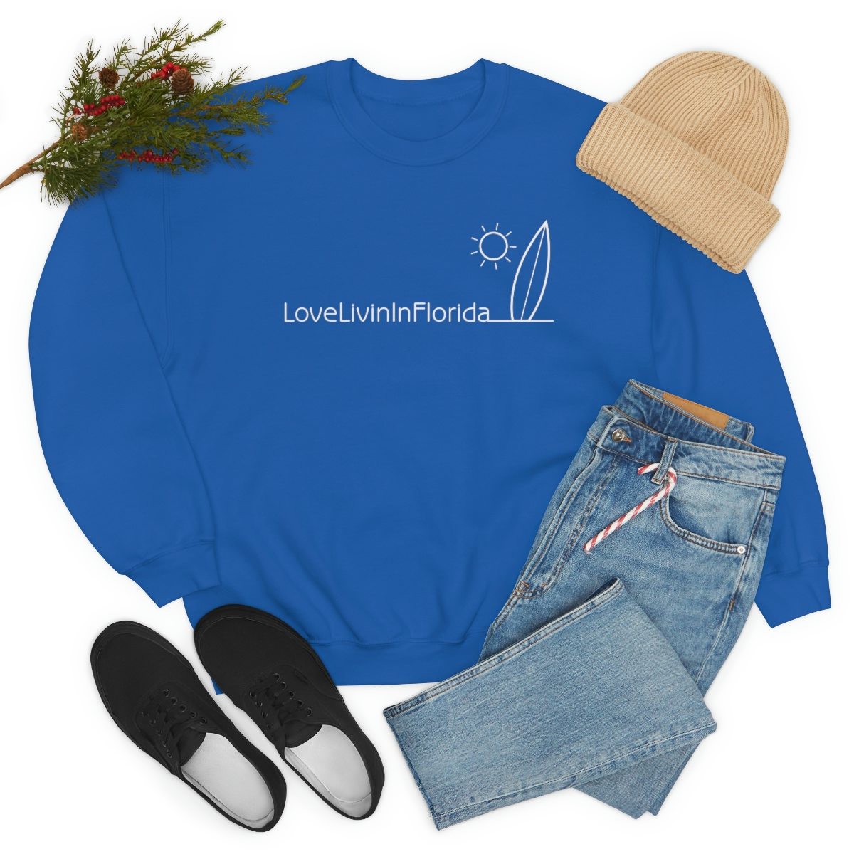 Unisex Heavy Blend Crewneck Sweatshirt Love Livin In Florida Surfboard - Image 8