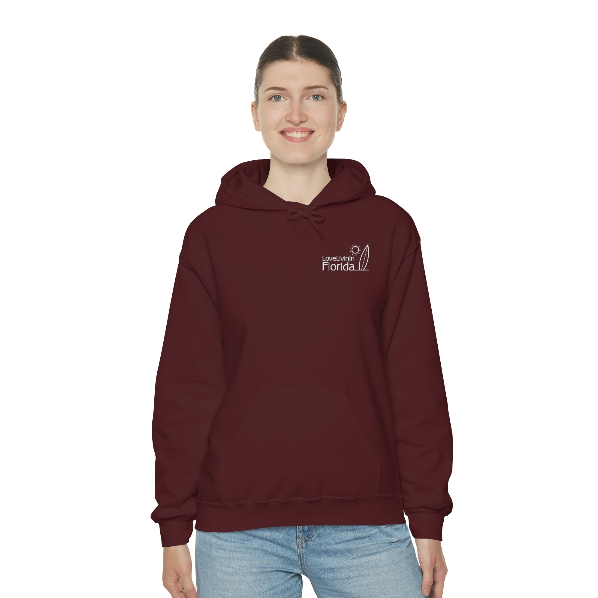 Unisex Medium Blend Hooded Sweatshirt Love Livin In Florida Surfboard - Image 50