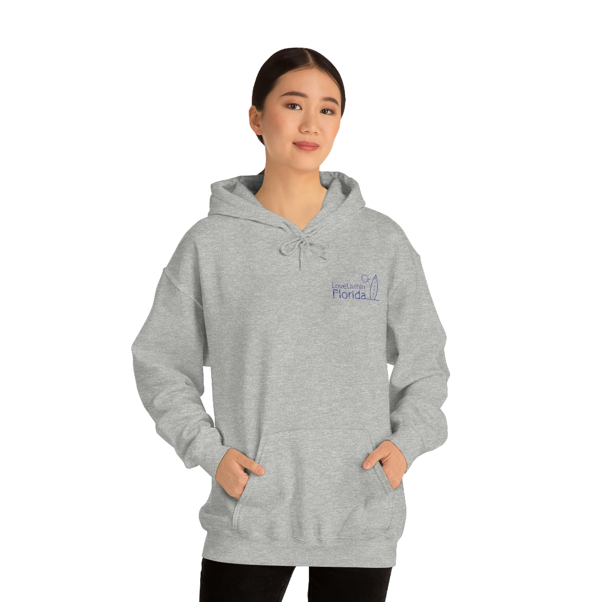 Unisex Medium Blend Hooded Sweatshirt Love Livin In Florida Surfboard - Image 30