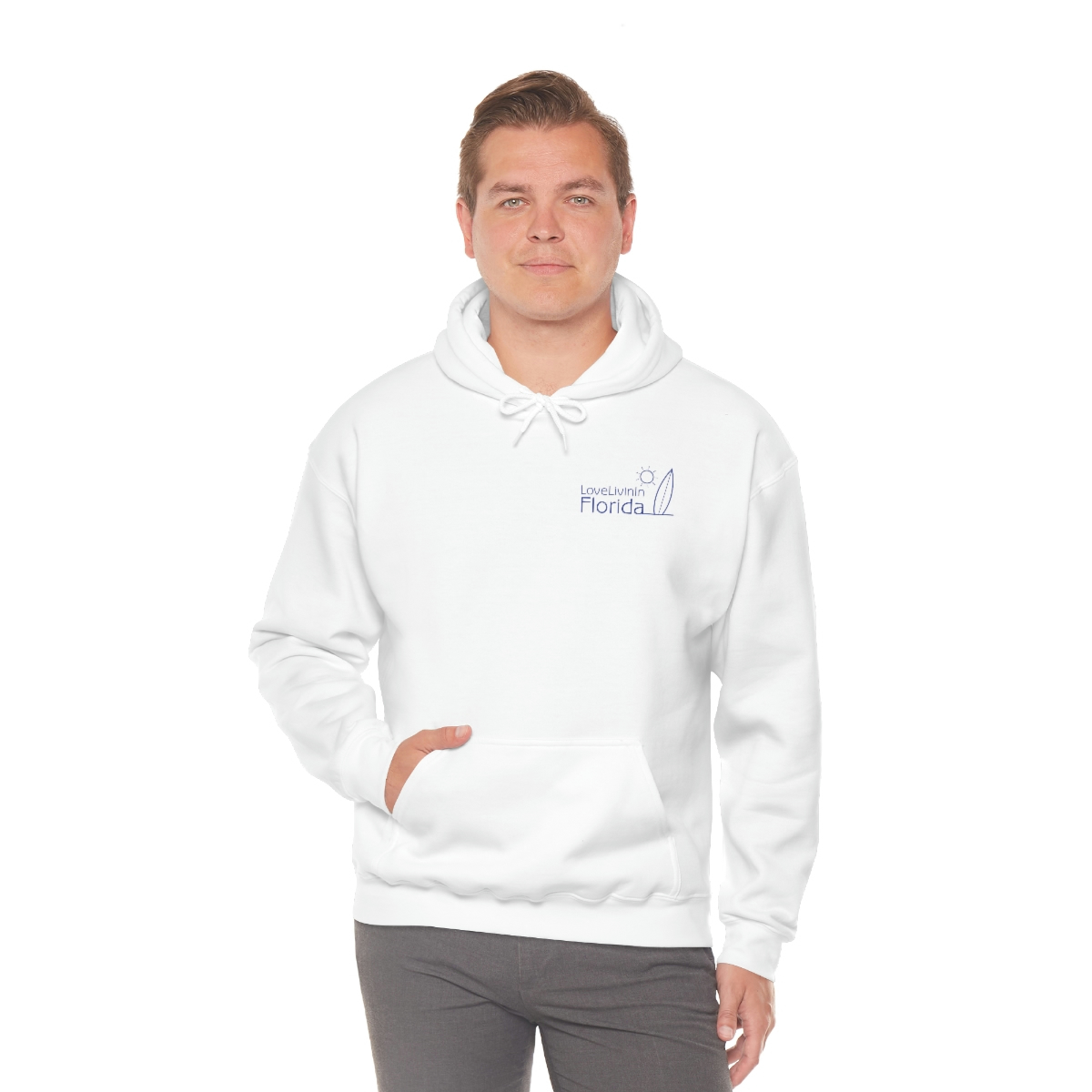 Unisex Medium Blend Hooded Sweatshirt Love Livin In Florida Surfboard - Image 15