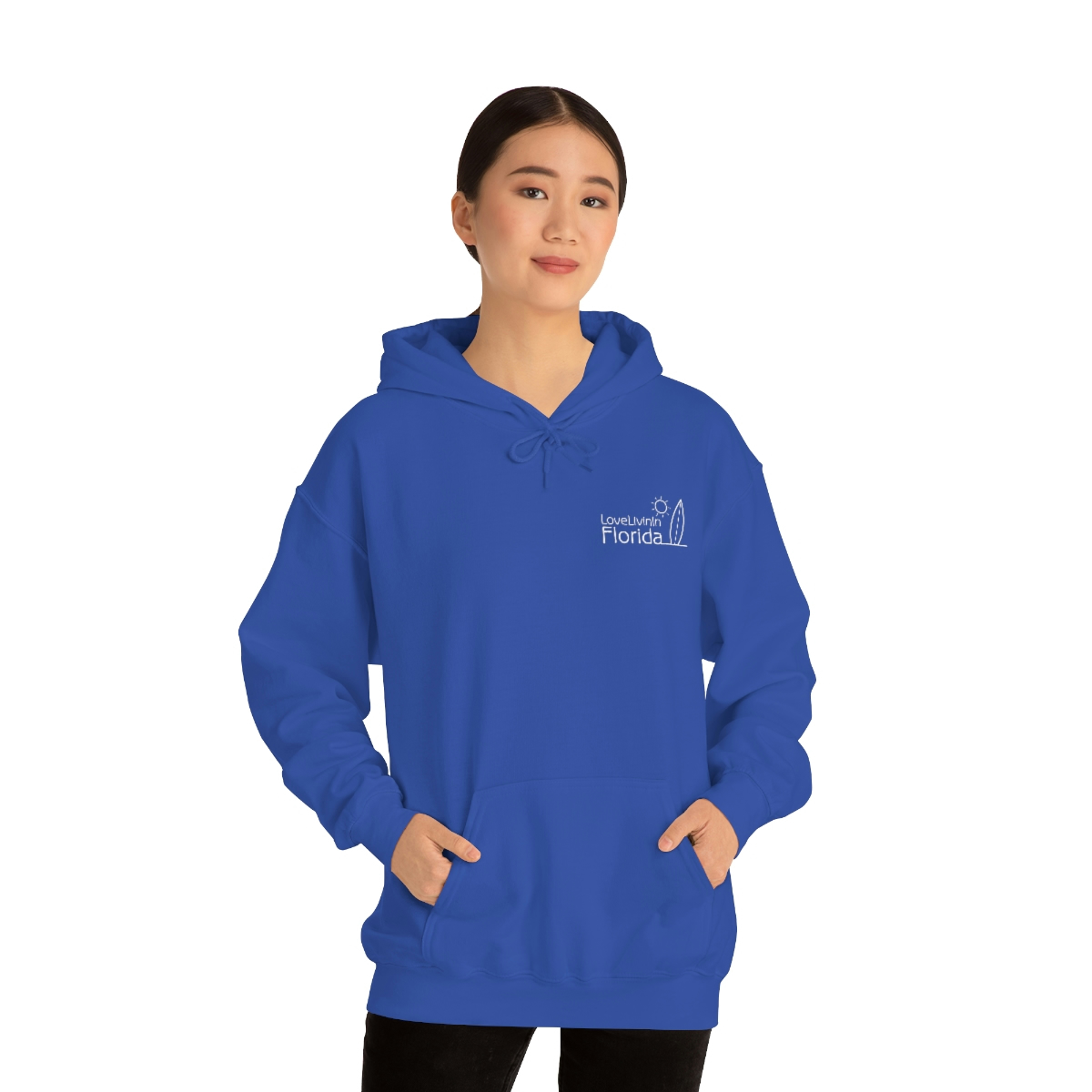 Unisex Medium Blend Hooded Sweatshirt Love Livin In Florida Surfboard - Image 3