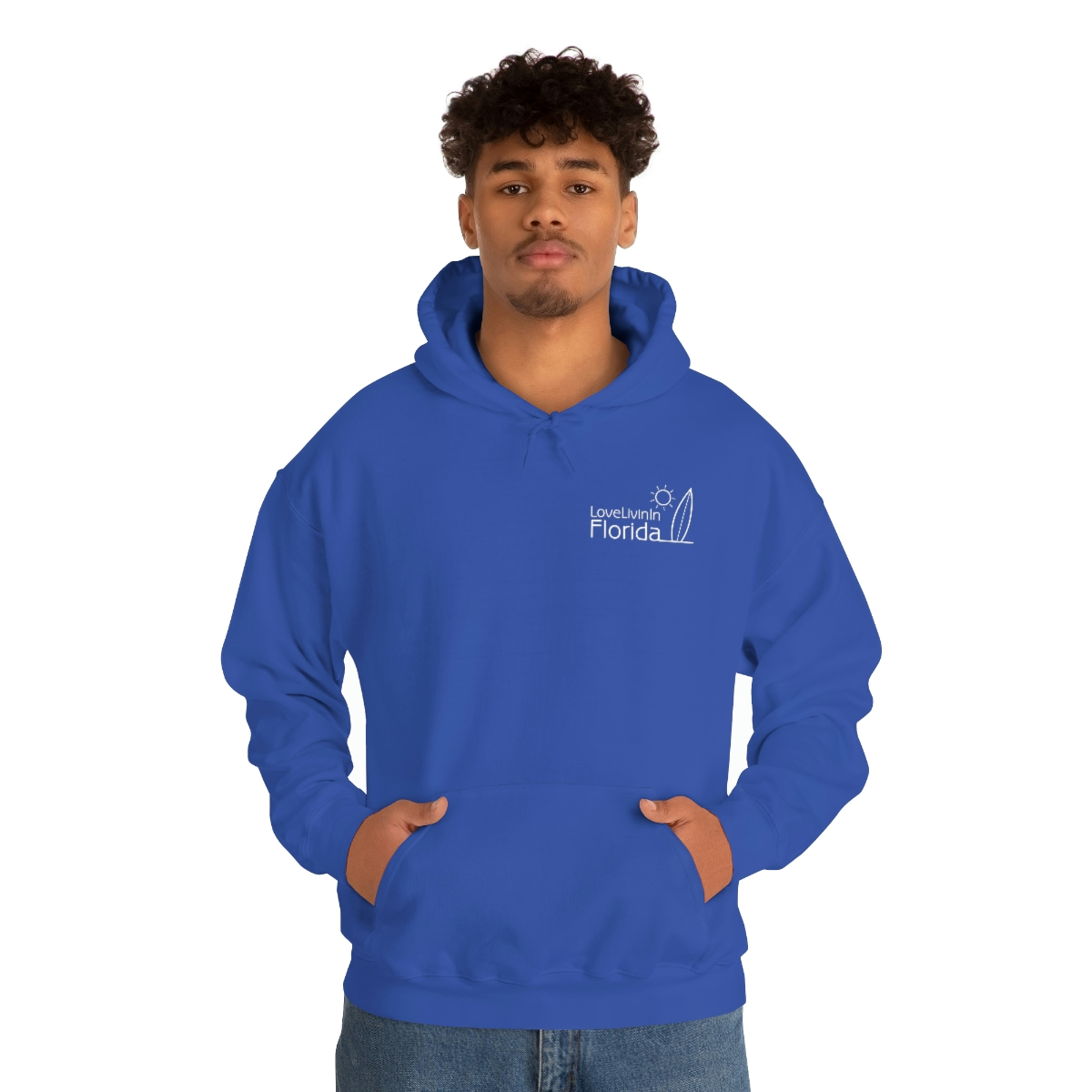 Unisex Medium Blend Hooded Sweatshirt Love Livin In Florida Surfboard - Image 4