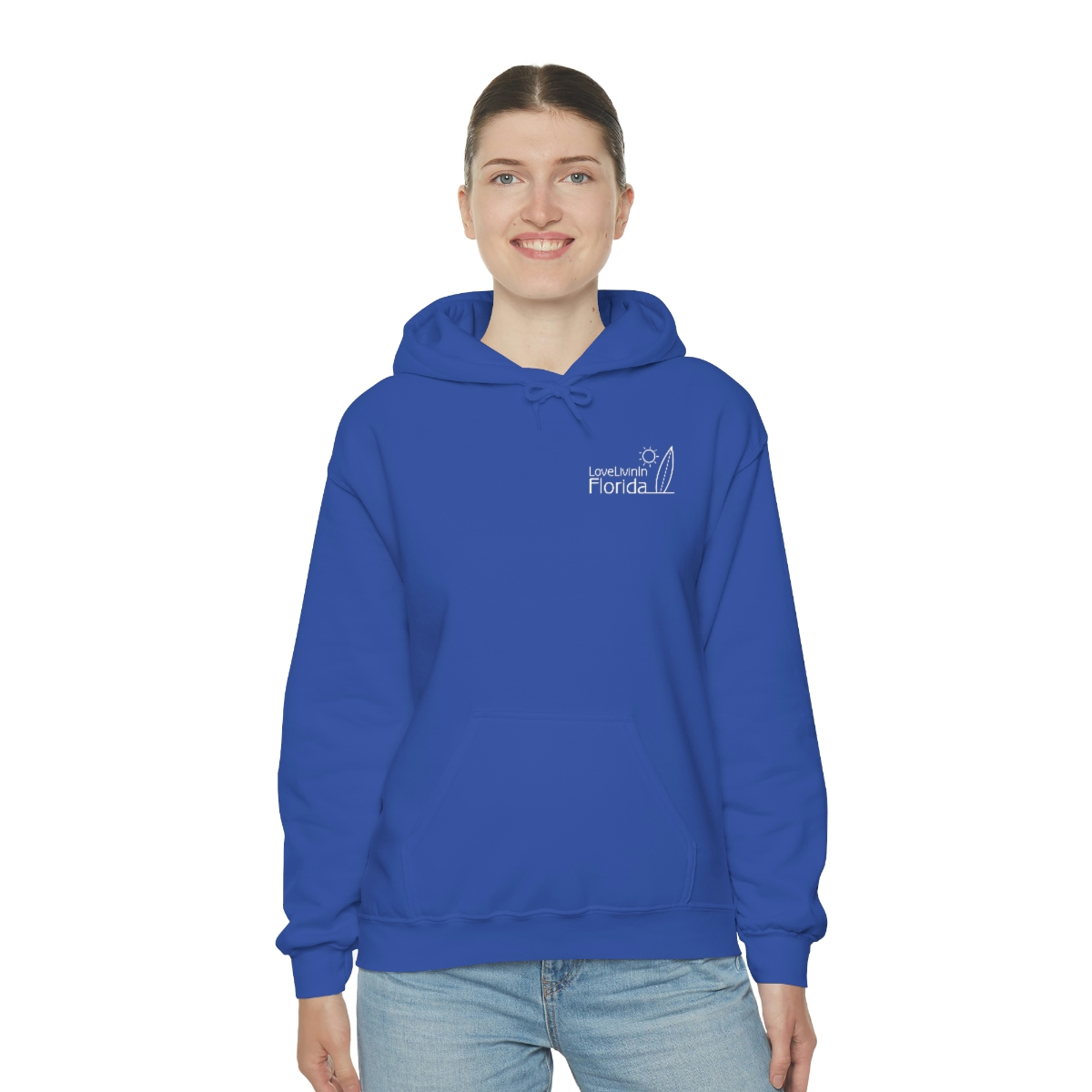 Unisex Medium Blend Hooded Sweatshirt Love Livin In Florida Surfboard - Image 5